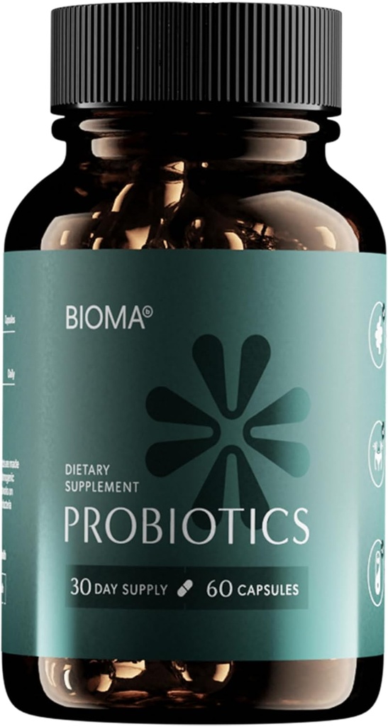BIOMA Probiotics for Weight Management & Digestive Health, 3 in 1 Gut Health Probiotics and Prebiotics/Postbiotics, Slow Release Synbiotic Probiotic Capsules for Gut Health Multi Enzyme (60 Caps)