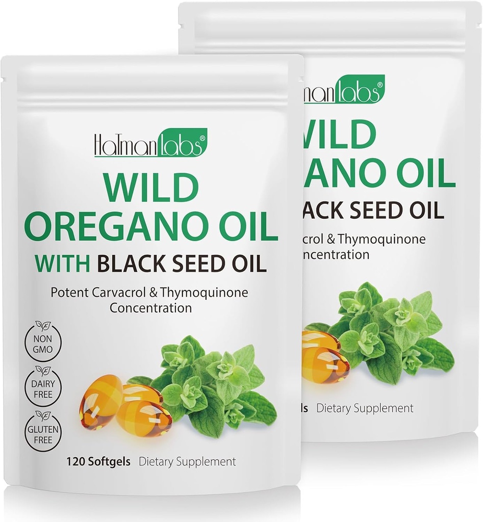 2 Pack Oil of Oregano Softgels, Oregano Oil Kapslid, 165mg Karvakrool, 2: 1 Formulated Oil of Oregano with Black Seed Oil 200mg, Oregano Oil Supplement kapslid