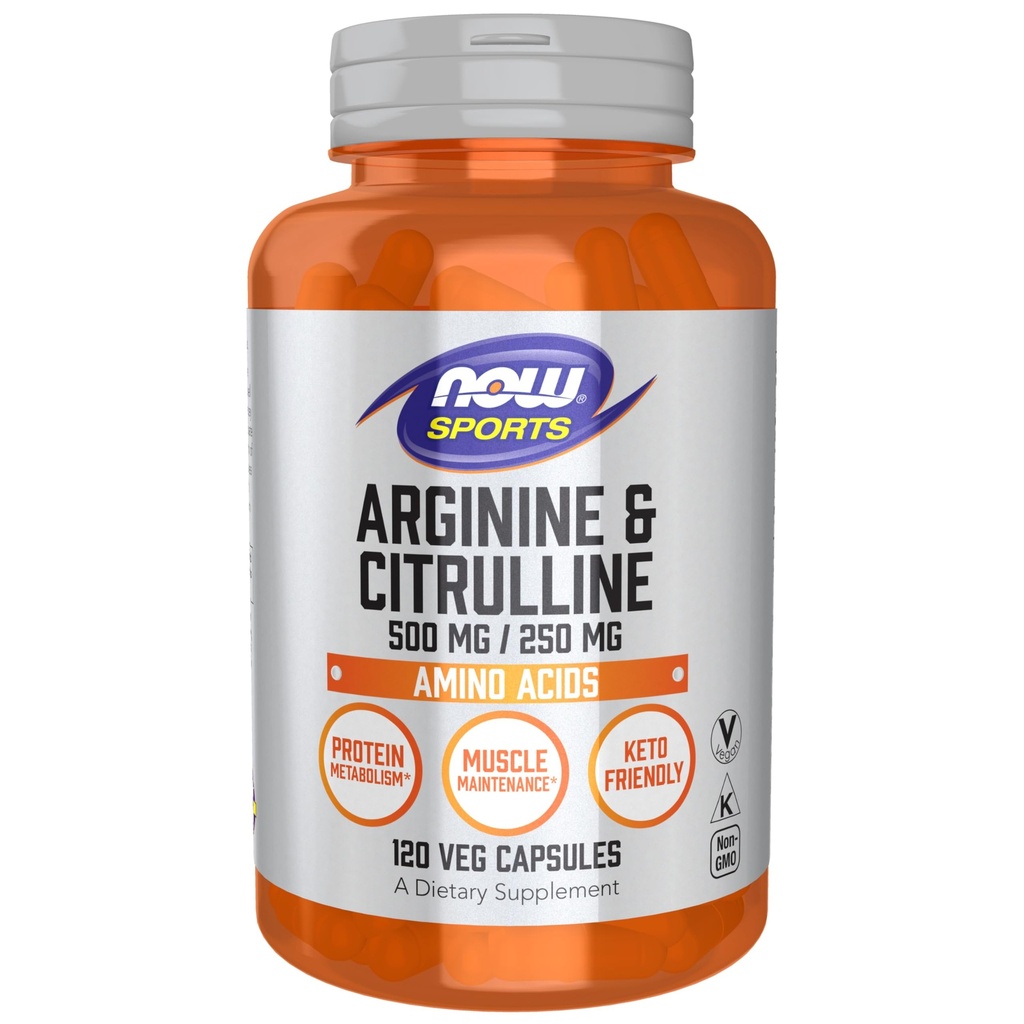NOW Sports Nutrition , Arginine & Citrulline 500 mg/ 250 mg , Aminohapped , 120 Veg kapslit