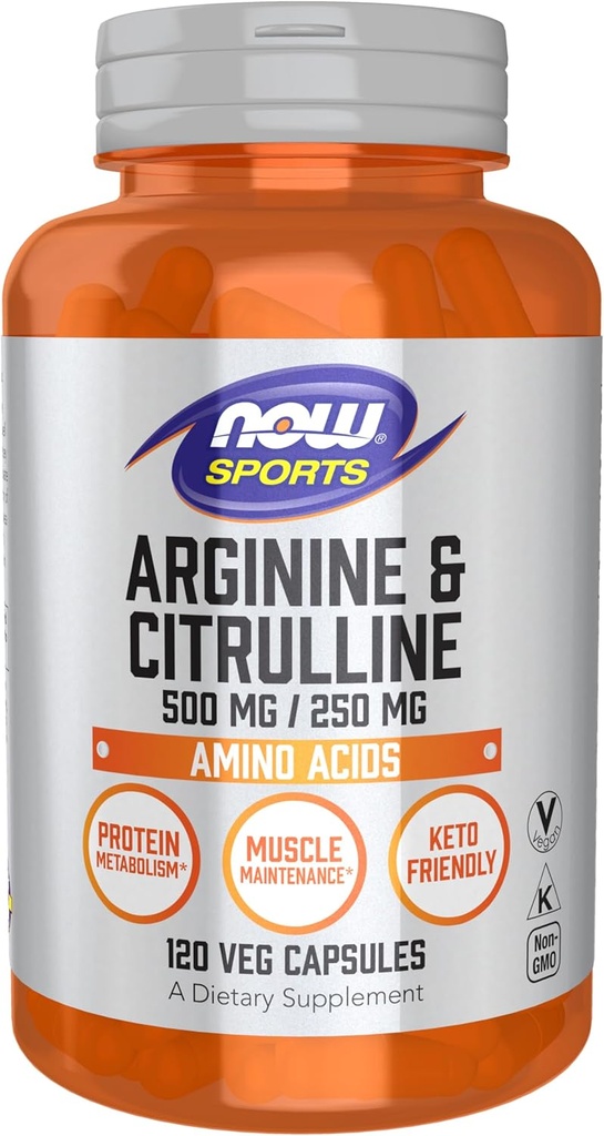 NOW Sports Nutrition, Arginine & Citrulline 500 mg/ 250 mg, Amino Acids, 120 Veg Capsules
