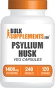 BulkSupplements.com Psyllium Husk Capsules - Psyllium Supplement, Psyllium Husk Fiber - Vegan & Gluten Free, 240 Veg kapslid (Pack of 1)