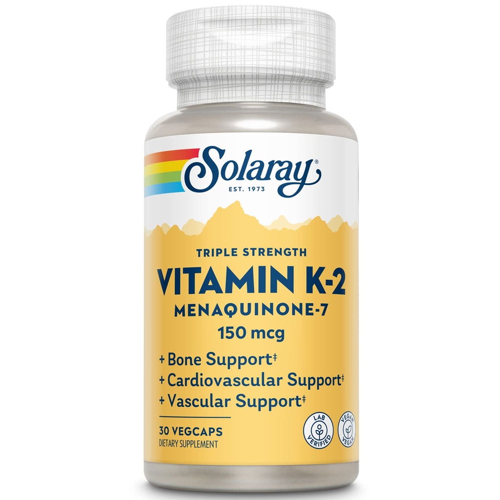 SOLARAY kolmekordne vitamiin K-2 MK-7, 150 mcg | Südame ja luu tervis, vaskulaarfunktsiooni tugi | 30ct