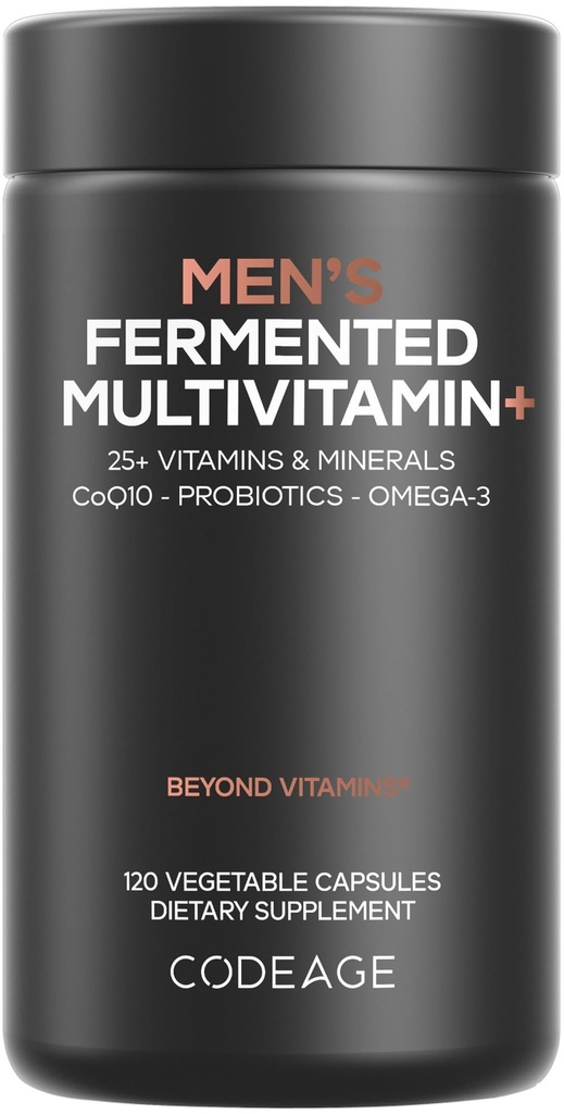 Kodeiin Meeste igapäevane multivitamiin – 25+ olulist vitamiini ja mineraali, orgaanilist täistoitu, probiootikume, oomega-3, tsink, vitamiinid A, B, C, D, E & K – 120 kapslit