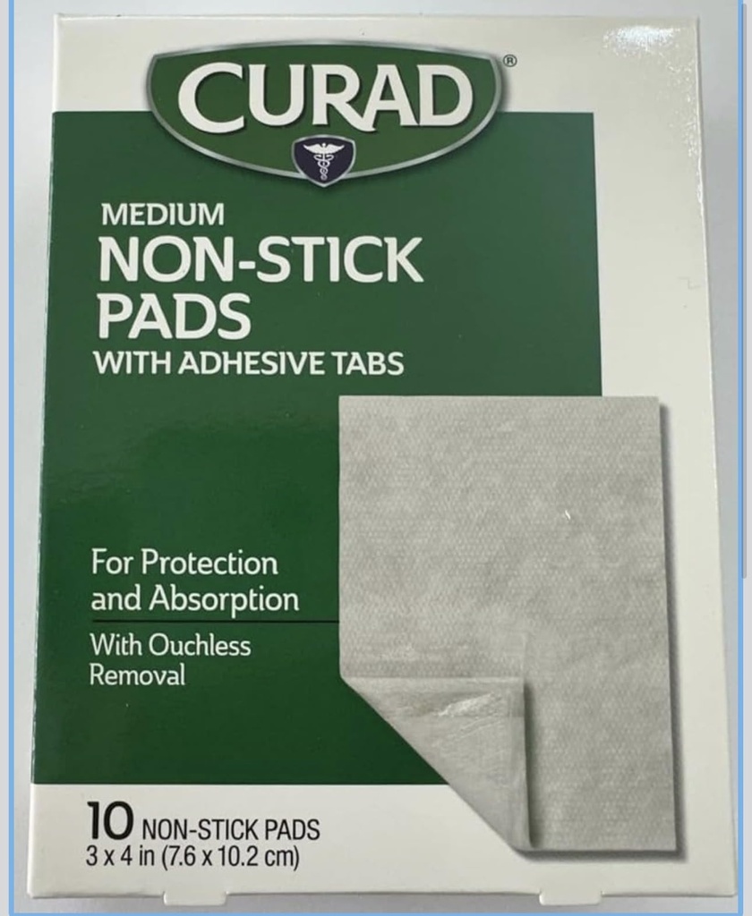 Curad Non-Stick Pads, 3 tolli X 4 tolli 10 loend