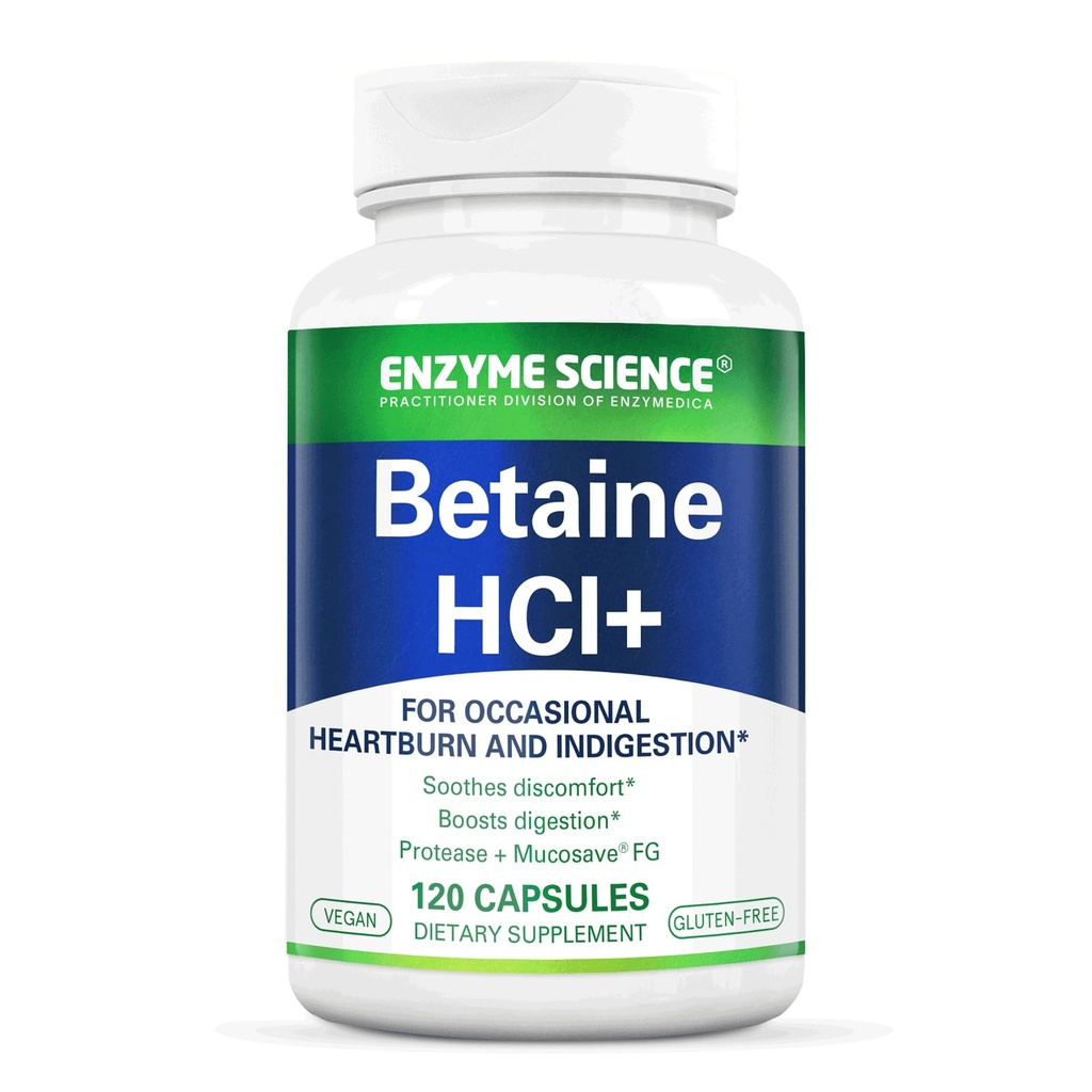 Ensüümiteadus Betaiin HCl koos pepsiiniga - madala maohappe lisand - betaiinvesinikkloriidi lisand - seedetrakti ensüümid - Enzimas Digestivas - 120 kapslit