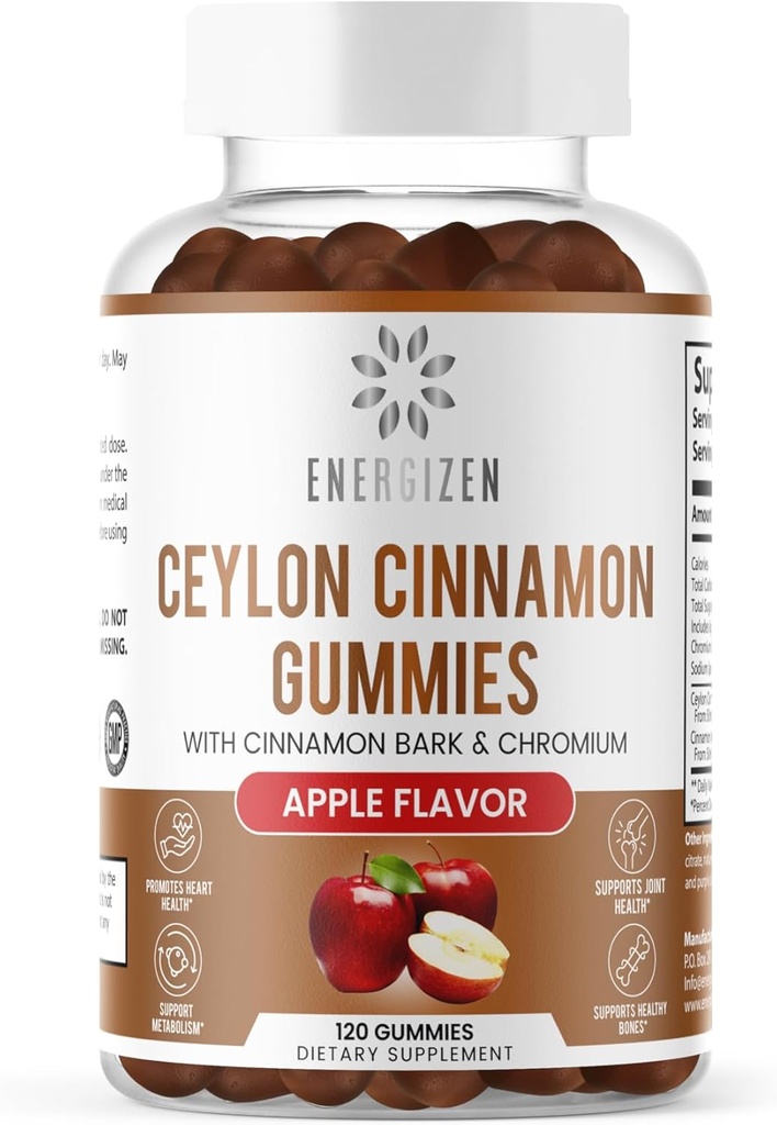 Kaneel + kroom Gummies - 120 Vegan Gummies - liigesevalu ja aju tervisetoetus, suhkruvaba, antioksüdant rikas, mitte-GMO, gluteenivaba toidulisand, looduslik õunamaitse