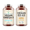 Vegan Powerhouse Combo. Omega-3 alates Algal Oil & Vitamiin D3 + K2. Taimepõhine 5000 iu VIT D vetikatest. 100 mcg All-Trans MK-7 Vita K. Carrageenan Free Veggie Softgels.