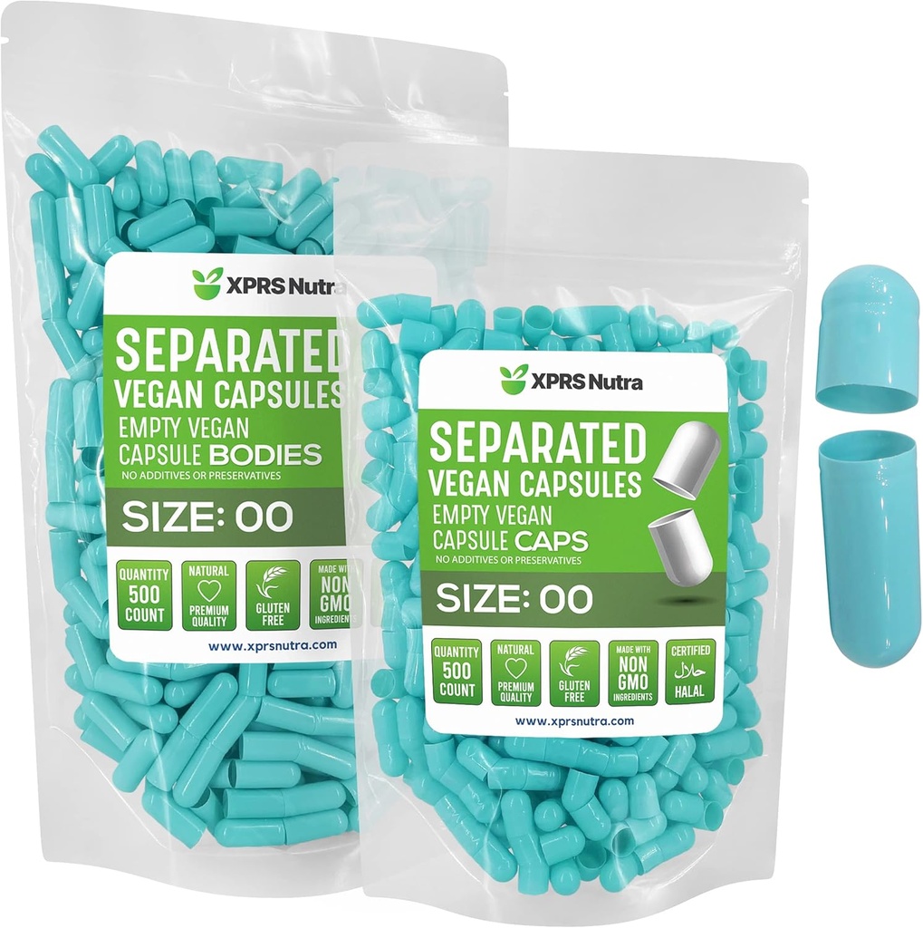 XPRS Nutra Vegan Suurus 00 Eraldatud Kapslid - 500 Count Premium Tühjad kapslid eraldatud kotid - 00 pillid Tühi DIY Täidise (Aqua)