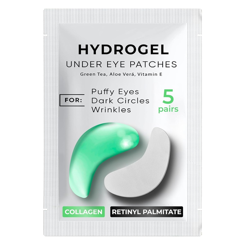 Silmaalused plaastrid tumedatele ringidele , Puffiness 5 PAIRS - Tumedad ringid silma all ravi - Silmaalused maskigeel - Silmaalused geelplaastrid pundunud silmadele - roheline tee , kollageeni silmalaigud - silmaalused padjad