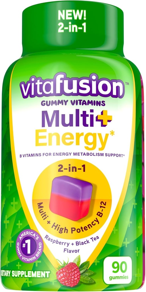 Vitafusion Multi + Energy * Gummy vitamiinid, sisaldab B-vitamiine, et pakkuda energia metabolismi toetust *, 90 Count