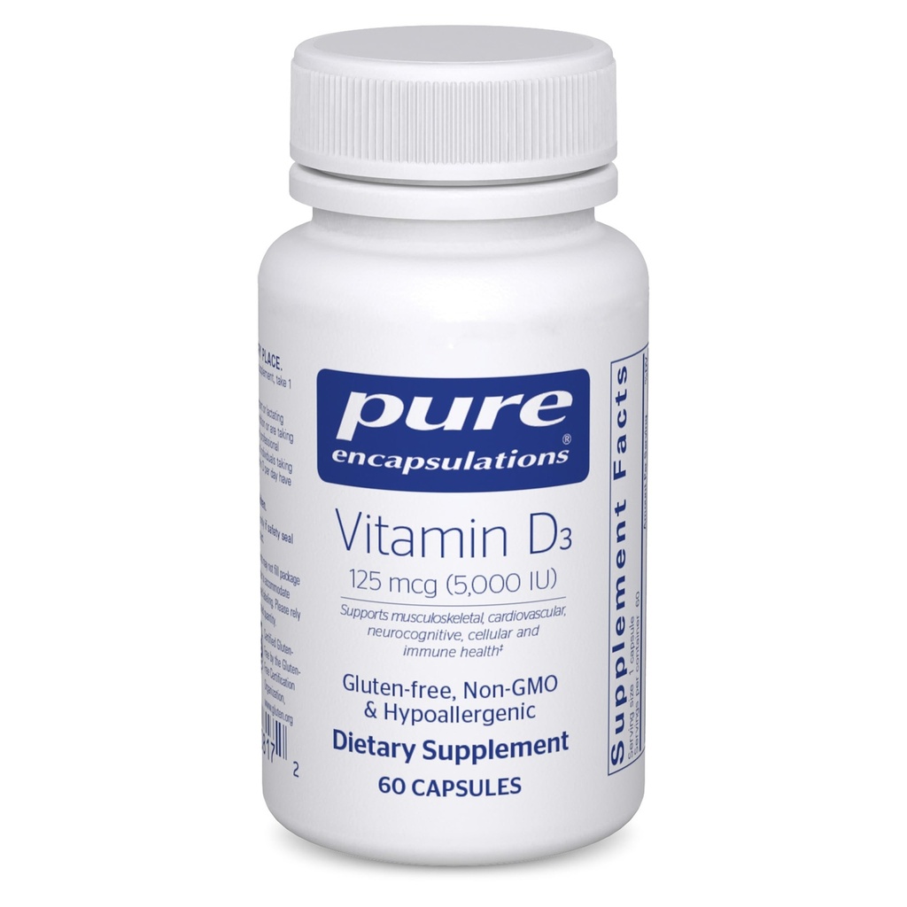 Puhas kapseldamine Vitamiin D3 125 mcg (5000 RÜ) - täiendus luu, liigese, rinna, südame, koloonia ja immuunsüsteemi tervise toetamiseks * - D-vitamiiniga - 60 kapslit