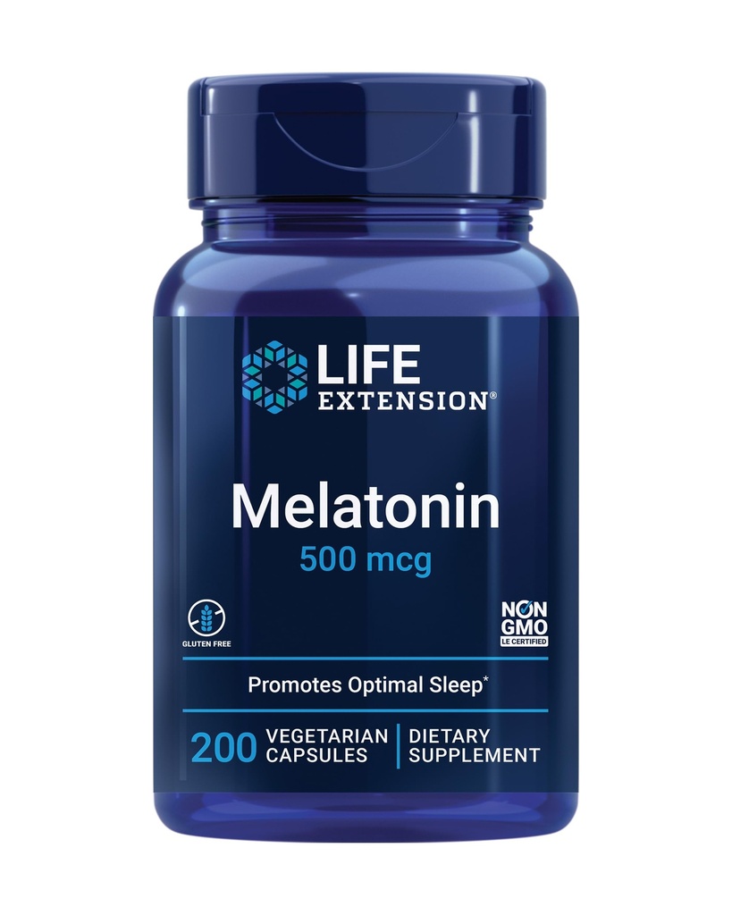 Elu pikendamine Melatoniin, 500 mcg - õrnalt soodustab une, madalat annust, väärtuse suurust - mitte-GMO, gluteenivaba, taimetoitlane - 200 kapslit