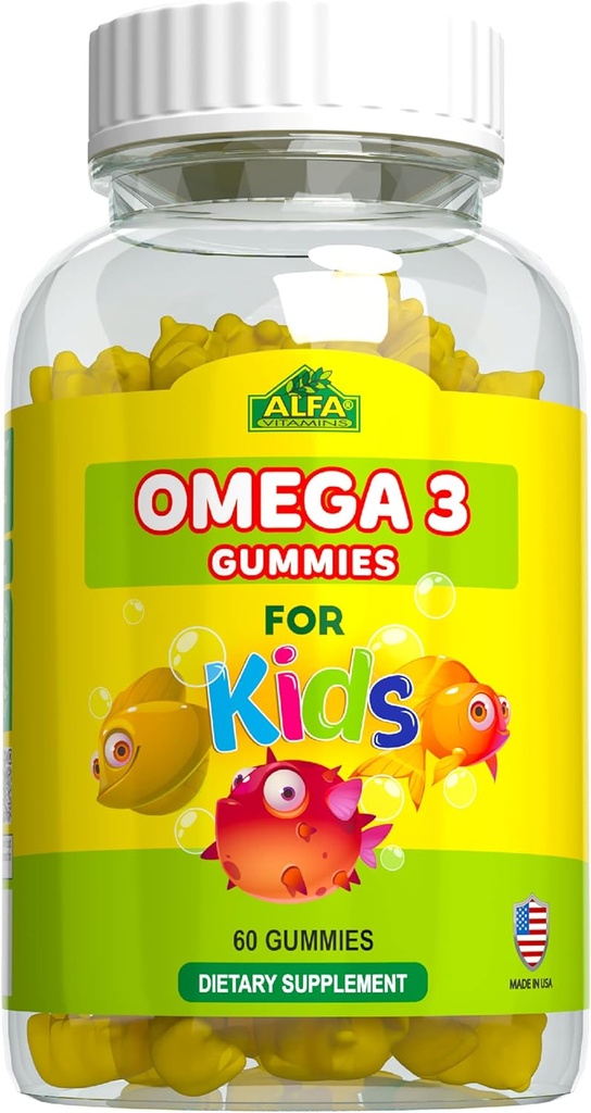ALFA VITAMINS Omega 3 last Gummies, toetab aju arengut, südame tervist ja visiooni, kerge närida, Omega 3 toidulisand lastele, oranž maitsega, kala maitseta, 3 Gummies Daily, 60 Gummies