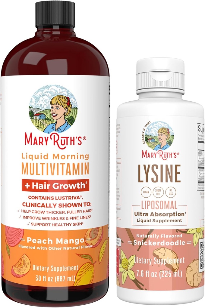 MaryRuth Organics Lüsiin Liposomal (Snickerdoodle) & Multivitamiin Vedelik + Juuksekasv | Clean Label Project Verified® | Immune Support, Beauty & General Health | Vegan, Non-GMO, Gluteenivaba