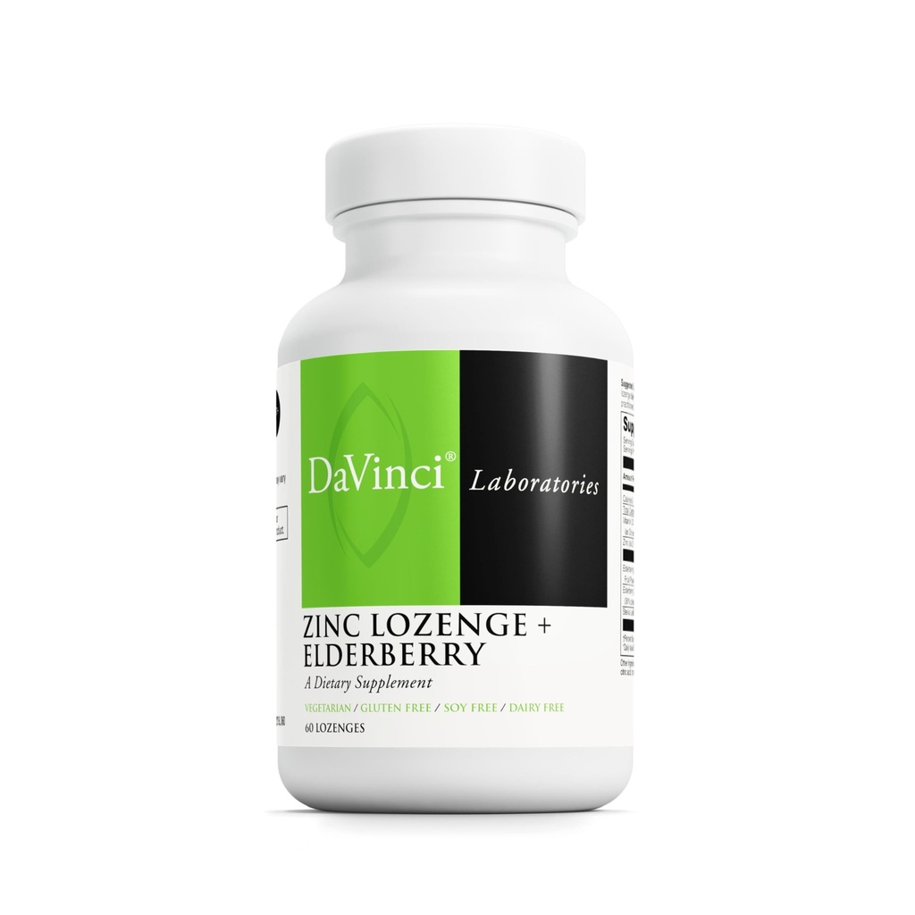 DAVINCI Labs Tsink Lozenge + Elderberry - täiendus immuunsüsteemi, tervislike kopsude ja kurgu kudede toetamiseks * - D3-vitamiiniga, tsink, Elderberry & More - Sidrunimaitse - 60 lozenges