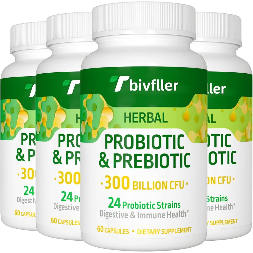 Probiootikumid naistele Mehed - 300 miljardit CFU, 24 tüve probiootikumid + 15 Orgaanilised maitsetaimed Prebiootikumid Blend, Pre ja probiootikumid, seedetrakti tervise, immuunsuse ja soolestiku, kõhulahtisuse, puhituse, vegani, 8 kuu pakkumine
