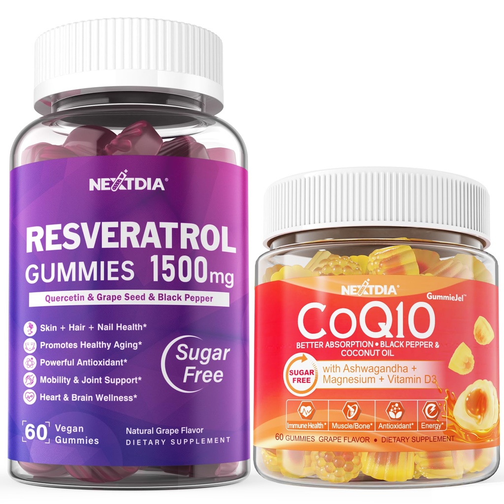 Suhkruvaba Resveratrol Gummies 1500mg + CoQ10 200mg 100mg Täidetud kummikud Magneesiumi tugi Tervislik vananemine ja pikaealisus