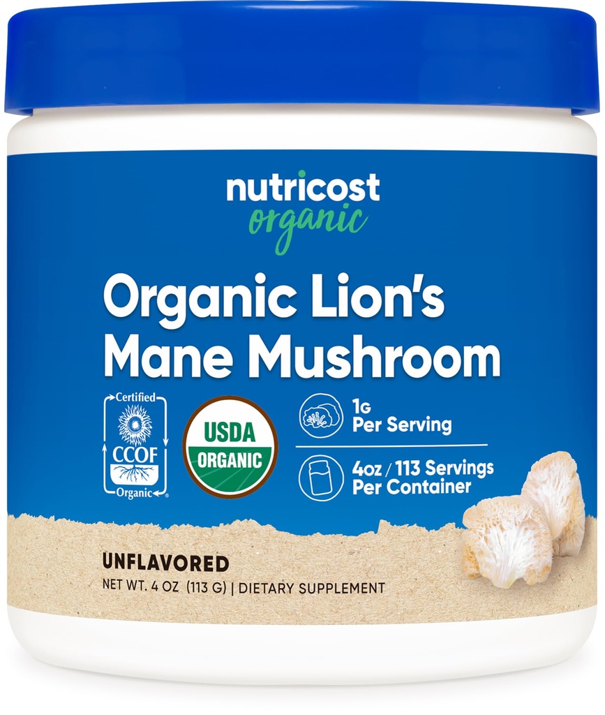 Nutricost Organic Lion's Mane Seenepulber 4oz - sertifitseeritud USDA orgaaniline