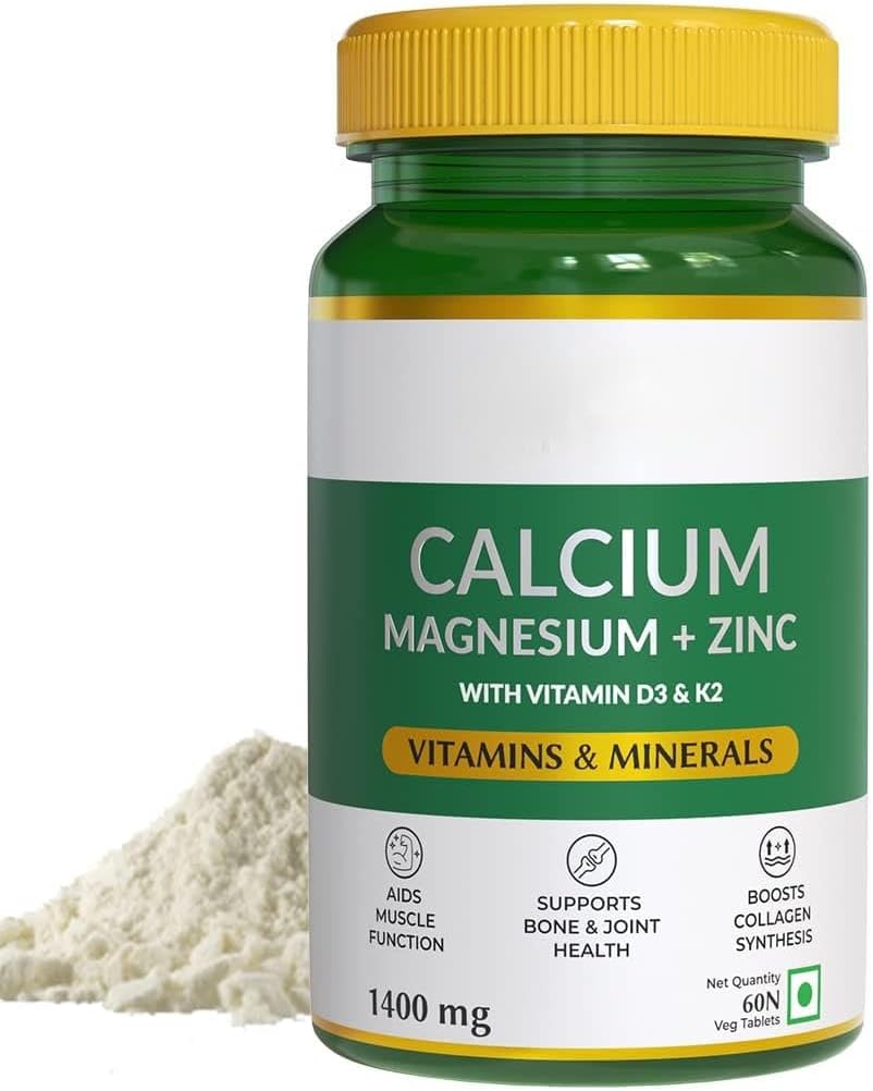 Naturals Calcium Magnesium & Tsink tabletid vitamiin D3 & K2 (600 IU), kaltsiumi täiendus naistele ja meestele, lihaste tervisele