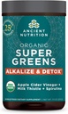 Ancient Nutrition Supergreens Alkalize & Detox Pulber, Orgaaniline Superfood Pulber valmistatud tõelistest puuviljadest, köögiviljadest ja maitsetaimedest, seede- ja energiatoetuseks, 25 Servings, 7,5oz