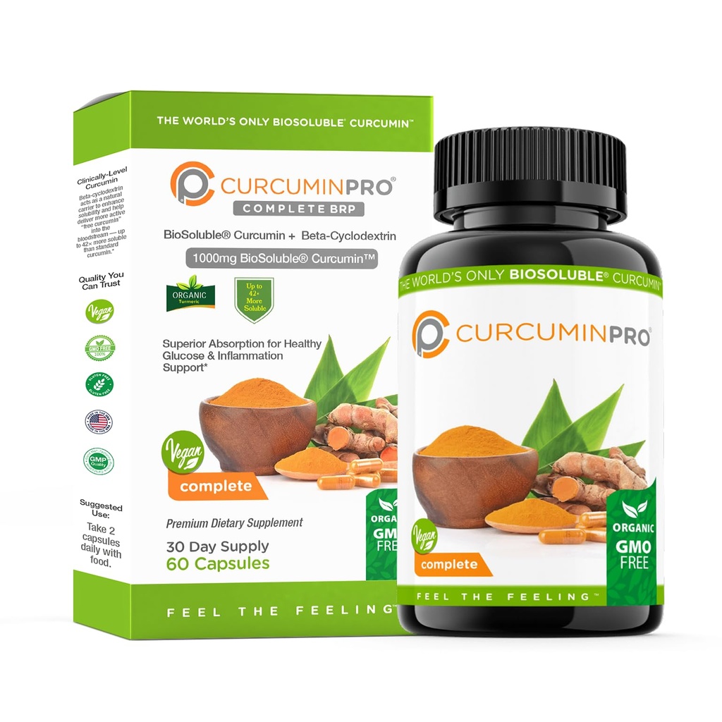 CurcuminPro Complete Vegan | Biosoluble Brown Rice Protein & Organic Kurcumin Supplement | Taimne valem igapäevaseks heaoluks | 60 Count