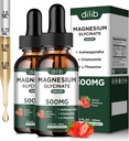 Magneesiumglütsinaat Vedelad tilgad Täiendus koos magneesiumglütsinaat 500mg Ashwagandha, L - Theanine, Kummel - Toetus Stress Relief, Luu, Lihased, Mood Maasika Maitse 2Pack