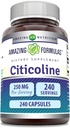 Amazing valemid Citicoline 250 Mg | Kapslite täiendus | Non-GMO | Gluteenivaba | Valmistatud USAs (240 Count)