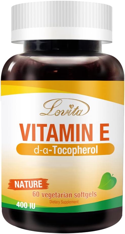 Lovita Vitamiin E 400 IU Softgels, Natural 268 mg (nagu D Alpha Tokoferol), Vegan terve naha, juuste, küünte ja immuunsüsteemi tugi, 60 Taimetoitlased Softgels