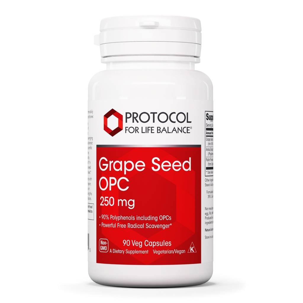 PROTOKOLL LIFE BILANCE Viinamarjaseemne OPC - 250mg - 90% Polüfenoolid - Rutiini ja Amla puuviljaekstraktiga - Viinamarjaseemnekapsel - Non-GMO & Kosher - 90 Veg Caps
