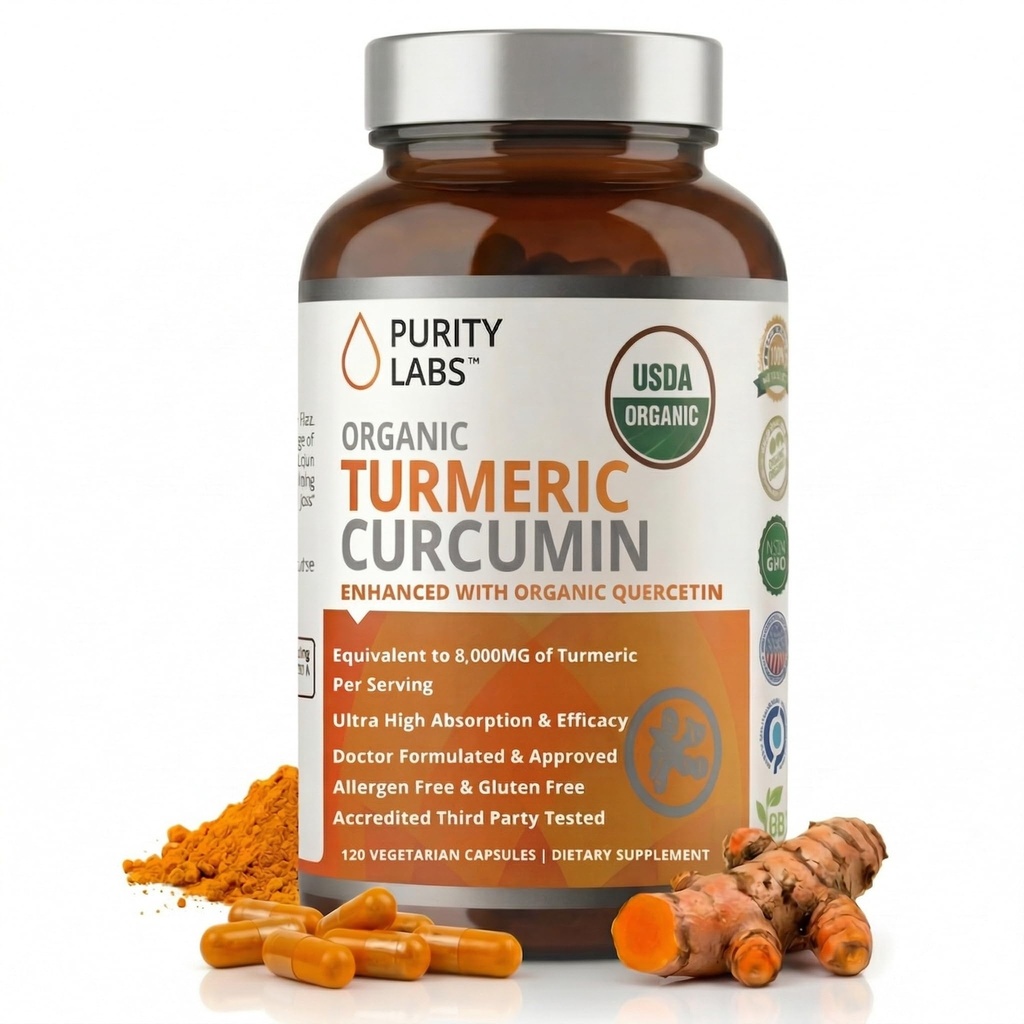 Puhtuslaborid Orgaaniline kurkumiini lisand koos piperiiniga 2250 MG / serveerimine | 95% kurkuminoidid kurkumlisandid, antioksüdantne liigesevalu leevendamine, lihaste ja aju toetamine | Mitte-GMO - 120 kapslit
