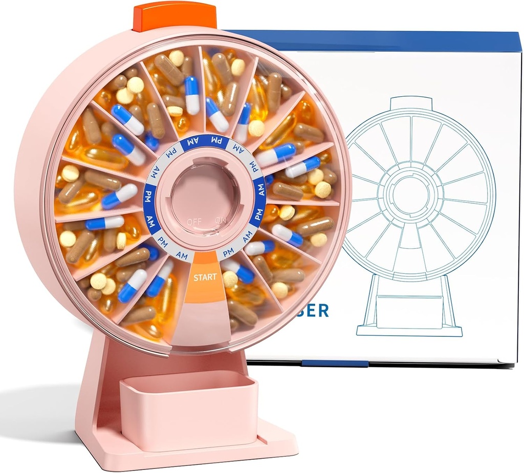 Odaro Suur Pill Dispenser, iganädalane Pill Korraldaja 7 päeva Am Pm / 14 päeva Pill Box, Daily Medicine Pill Korraldaja seinakinnitusega või püsikasutusega Vitamiin, täiendus, meditsiin - Roosa