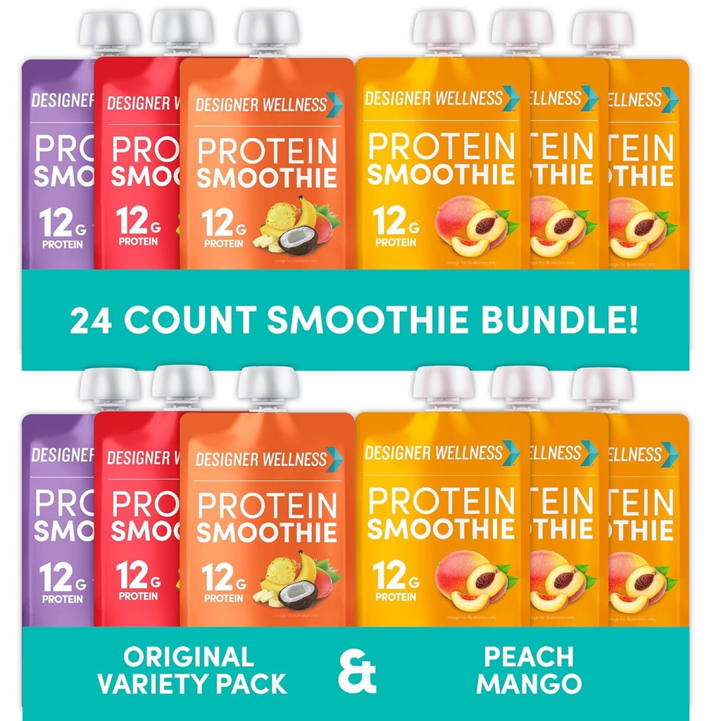 Disainer Wellness Protein Smoothies Origignal Variety Pack ja Peach Mango Bundle