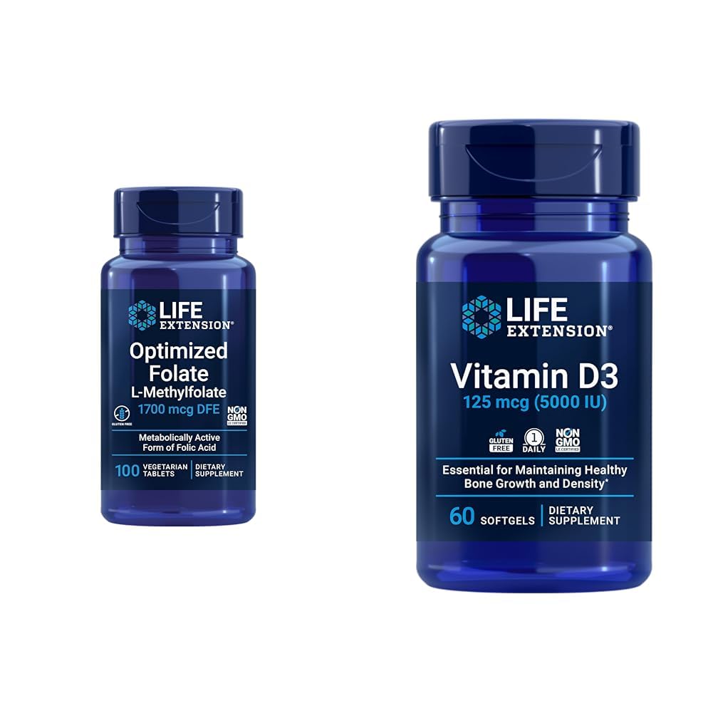 Elu pikendamise optimeeritud folate südame ja aju tugitabletid ja vitamiin D3 luu, aju ja immuunsüsteemi tervise softgels - 100 tabletti, 60 softgels