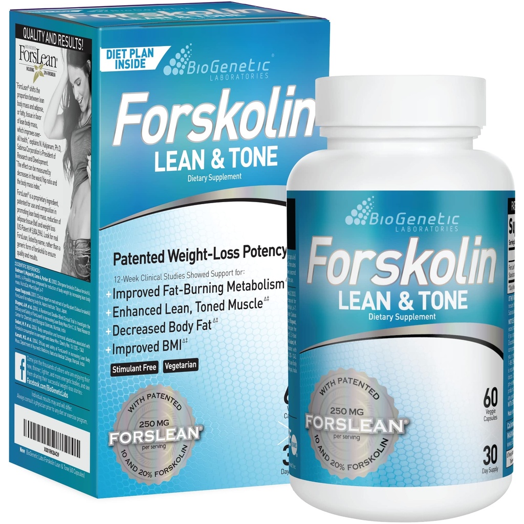 Biogenetic Labs Forskolin Lean & Tone - Kaalulangus pillid - Body Toning Formula Fat Burner ja lihaste massi säilitamine meestele ja naistele isu vähendav - 60 kapslit - taimetoitlane