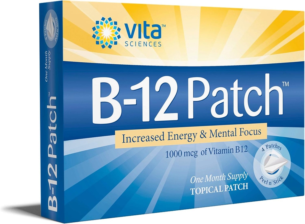 Vita Sciences Vitamiin B12 Patch - ekstra tugevuse valem meestele ja naistele, 1 kuu pakkumine. Suurendage energiat, keskendumist, mälu ja ainevahetust