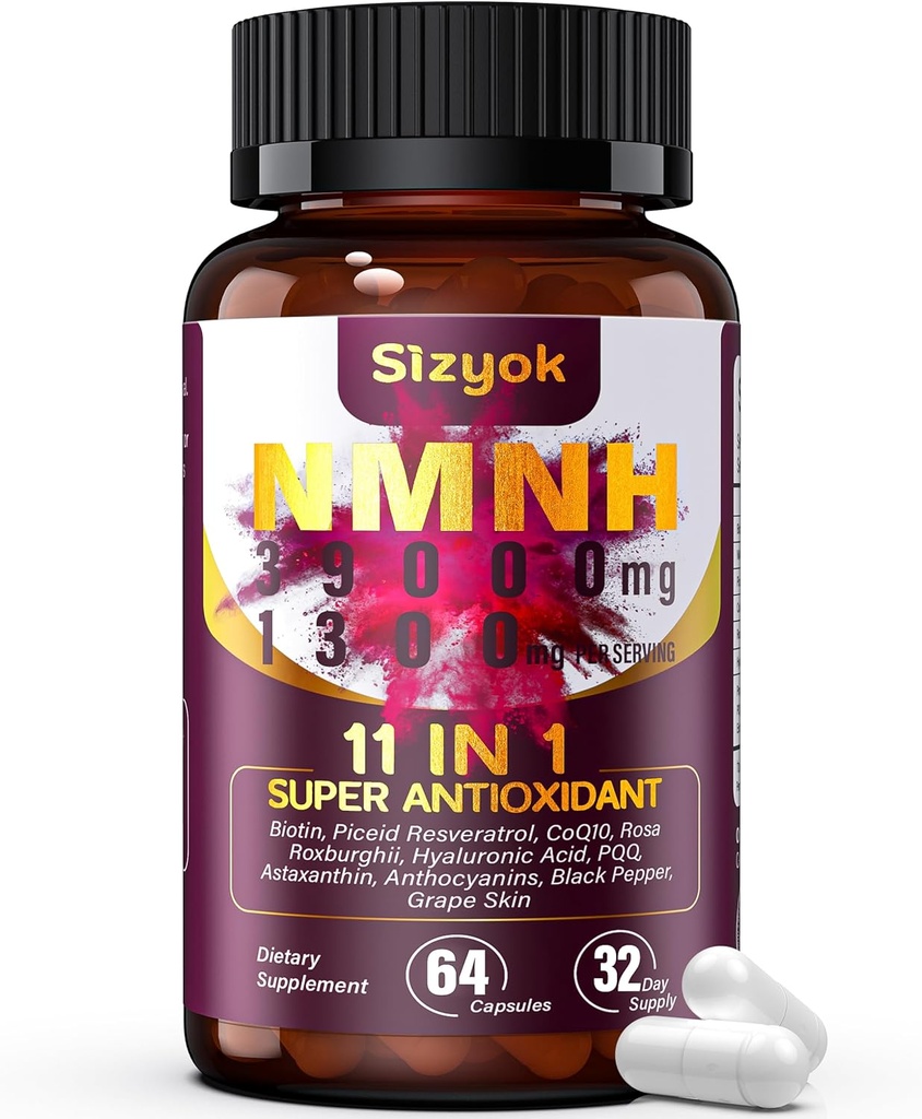 NMNH lisand (dihüdronikotiinamiidmononukleotiid) 600mg,NAD Täiendus koos Resveratrooli, CoQ10, biotiini ja hüaluroonhappega | rakuenergia, ainevahetuse ja naha heaolu toetamine, 64 kapslit