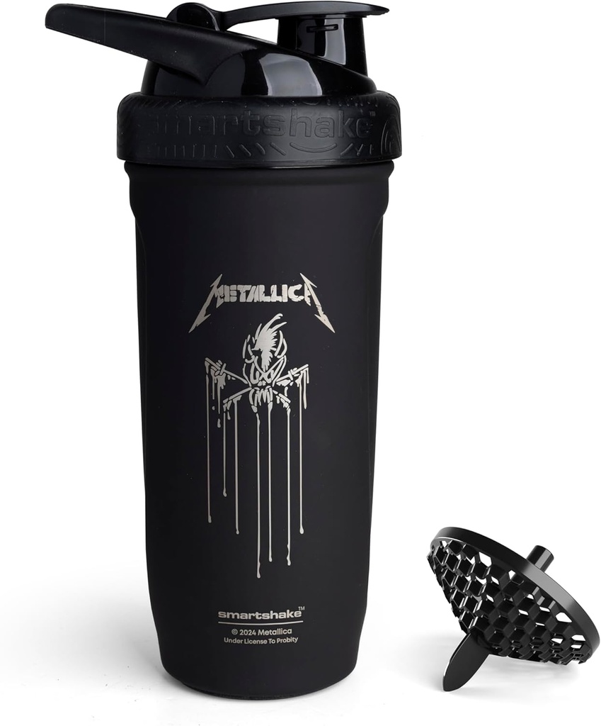Smartshake Rockband Reforce Stainless Steel Protein Shaker Pudel 900 ml | 30 oz - Leakproof Screw-on Lid - BPA Free - Non-Isolated - Unisex (Metallica, Scary Guy Logo)