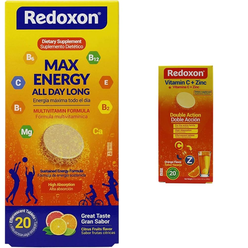 Redoxon Max Energy Citrus kihisevad tabletid Immuunsüsteemi tugi Bundle C-vitamiin Tsink kihisevad oranžid Immuunsüsteemi tugitabletid