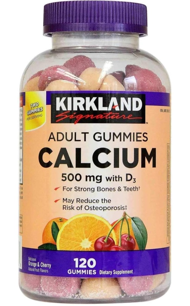 Kirkland Allkiri Närimiskaltsium D3-vitamiiniga Täiskasvanud kummikud, 120 ct x 1 pudel