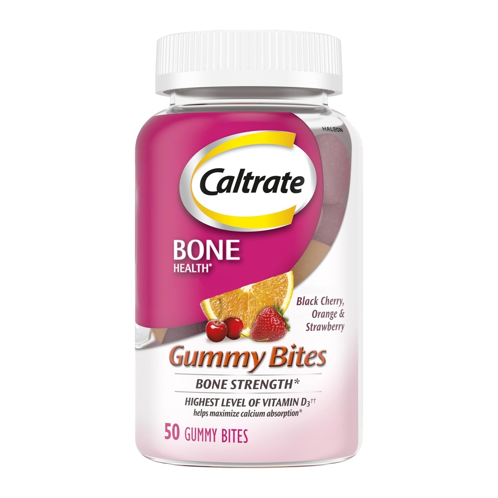 Kaltrate Gummy Bites 500 mg Kaltsium ja vitamiin D Lisand, Black Cherry, maasikas, Orange - 50 Count