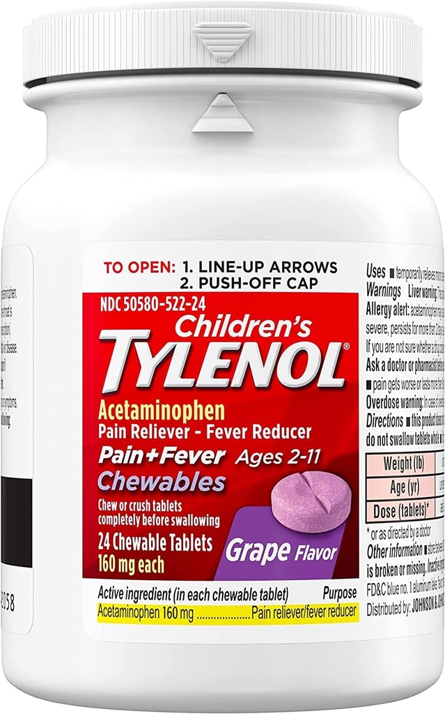 Tylenol Laste valu Plus palavik, viinamarjad, 24 närimistabletti (pakk 2)