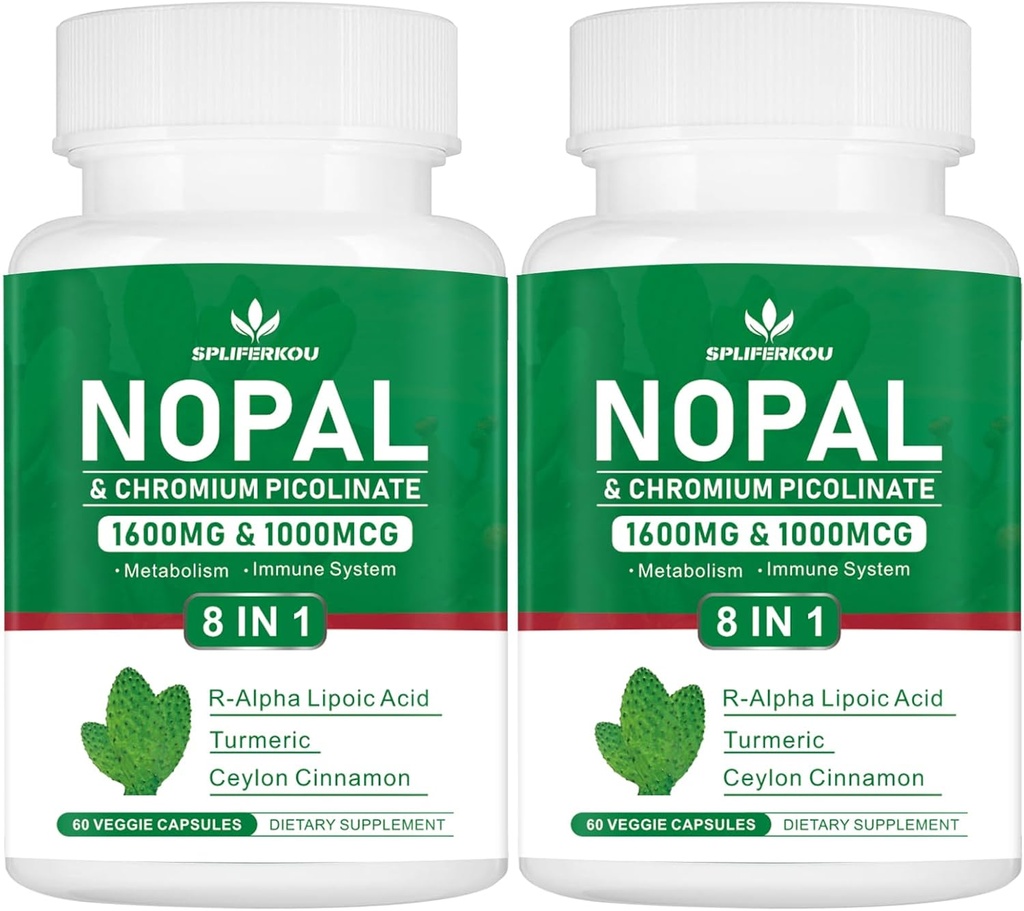 Super Nopal 1600mg, Prickly Pear Supplement koos R-Alpha Lipoic Acid, Kurkum, 120 kapslit (60 Servings)