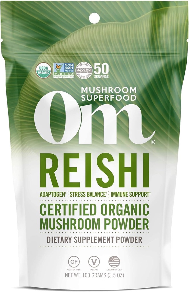 OM MUSHROOM SUPERFOOD Reishi Orgaaniline Seenepulber, 3,5 Ounce, 50 Servings, Adaptogen, Stress & Immune Support, Superfood Seenelisa