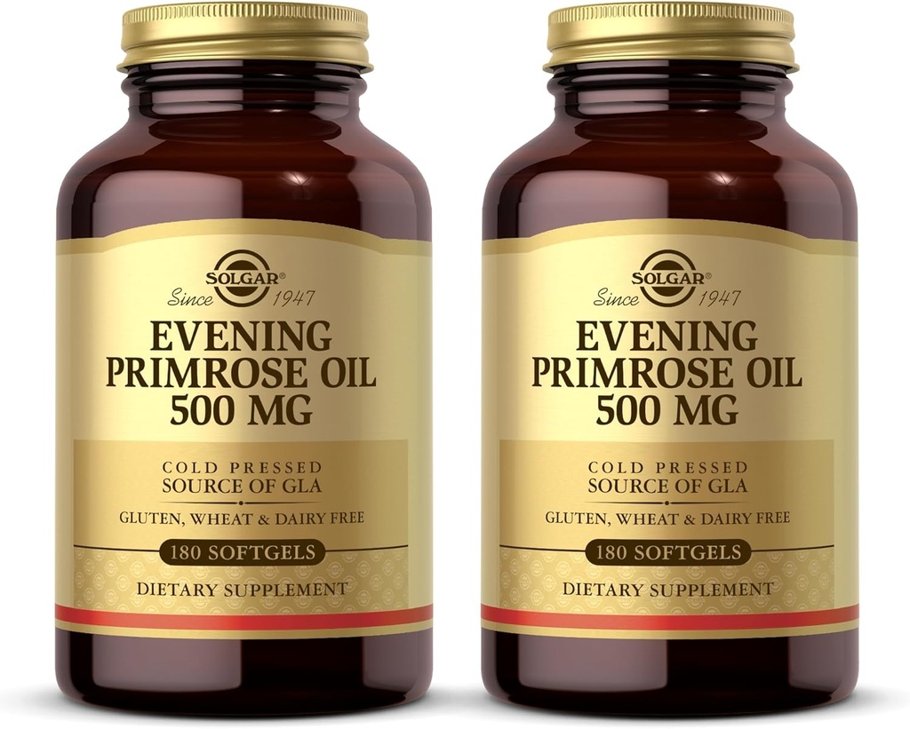 Solgar Evening Primrose Oil 500 mg - 180 Softgels, Pack of 2 - Cold Pressed Allikas GLA - Gluteenivaba, Piimavaba - 360 Kokku Servings