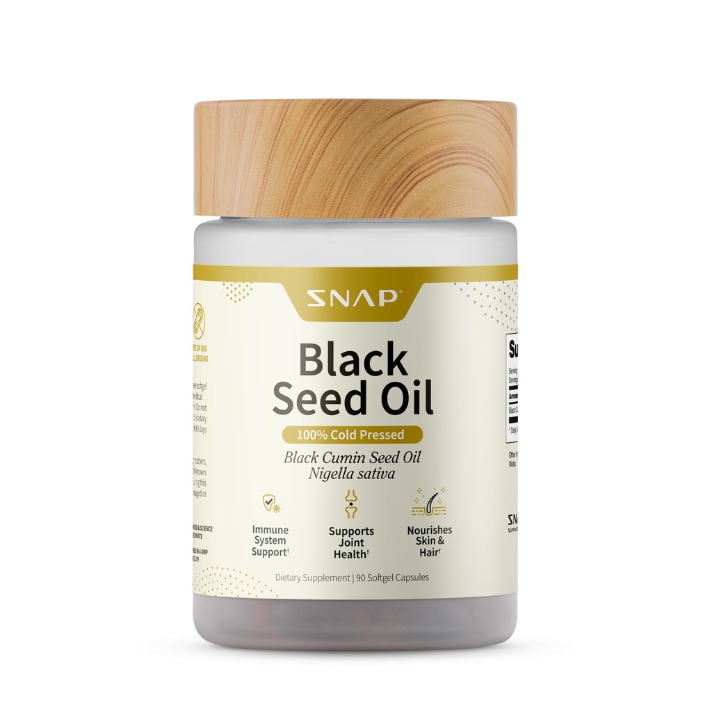 Snap Supplements Black Seed Oil kapslid - 100% külmpressitud orgaaniline Nigella Sativa - toetab immuunsüsteemi tervist, detox, nahk, juuksed, liigesed ja üldine heaolu - 90 Softgels