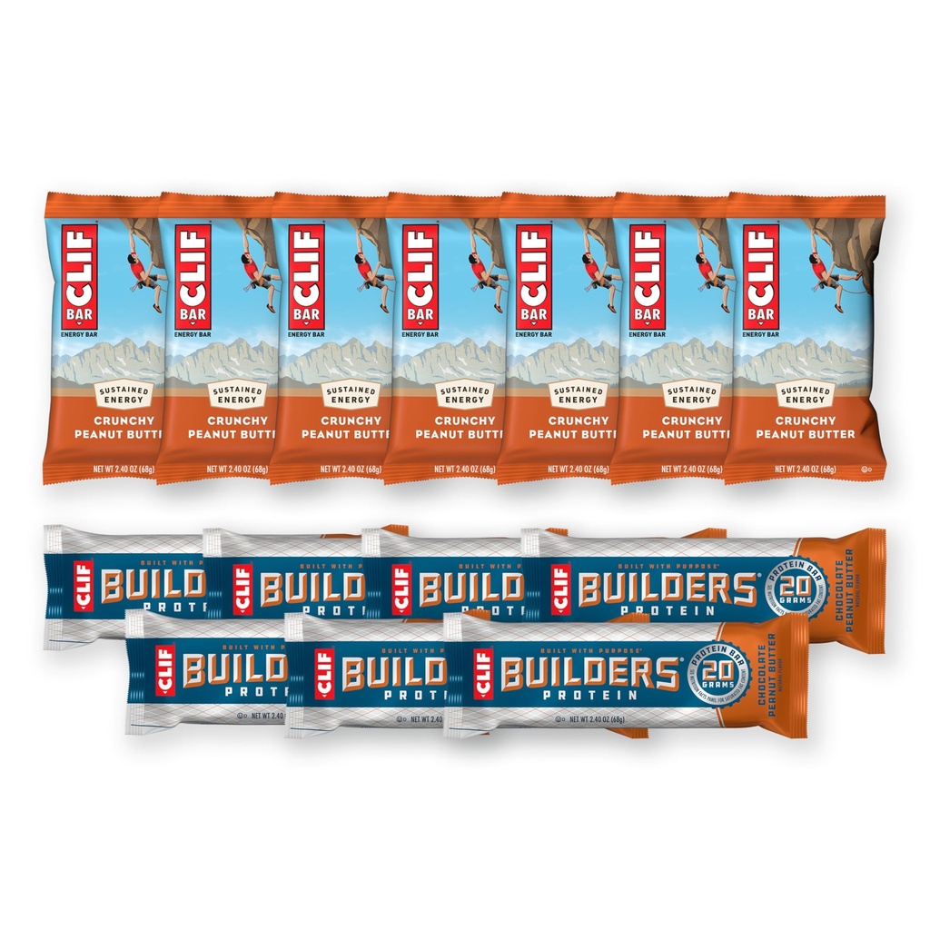 CLIF BAR ja CLIF Ehitajad - Sordipakk - Krõbe maapähklivõi ja šokolaad maapähklivõi - Energiabaarid ja valgubaarid - Mitte-GMO - Taimne - 2,4 oz. (14 Count)