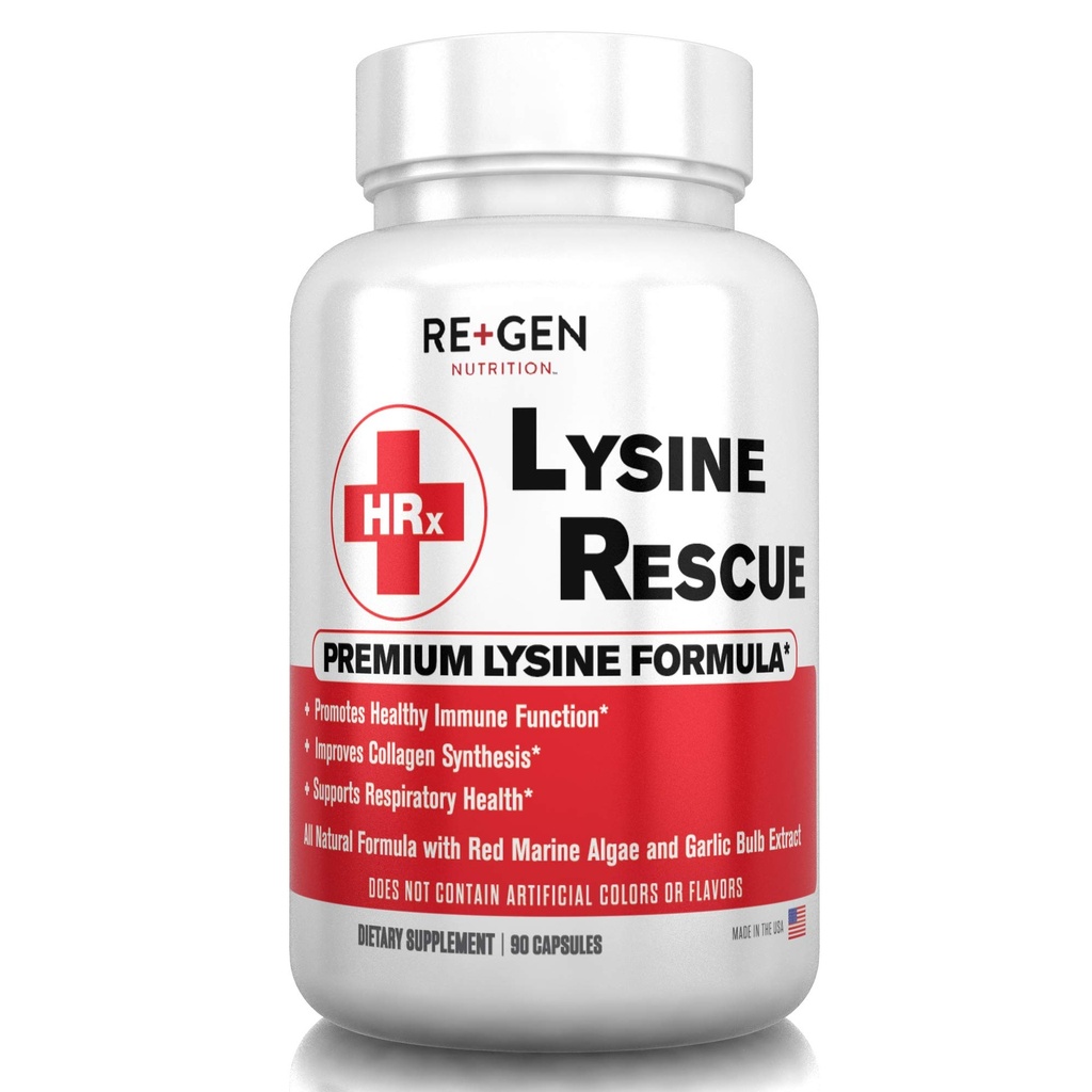 Re+Gen Nutrition Lysine Rescue, Amino Acid Supplement for Stronger Immune Health & Collagen Synthesis in Women & Men, Promotes Lips & Skin Health, Natural, Pure L-lüsiin, 90 kapslit, 45 päeva pakkumine