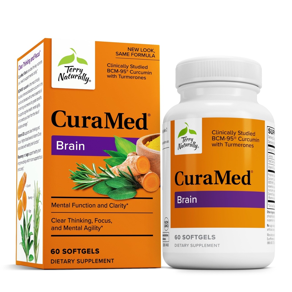 Terry looduslikult CuraMed Brain - Dietary Supplement toetada selgus ja fookus - aju tervise täiendada kurkumiini ja kurkum eeterlik õli, et aidata kontsentratsiooni - 60 Softgels