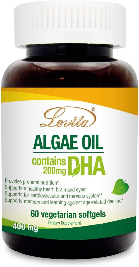Lovita vetikaõli, taimepõhine DHA alternatiiv kalaõlile, Vegan Omega 3 koos DHA 200 mg, 60 taimset softgels