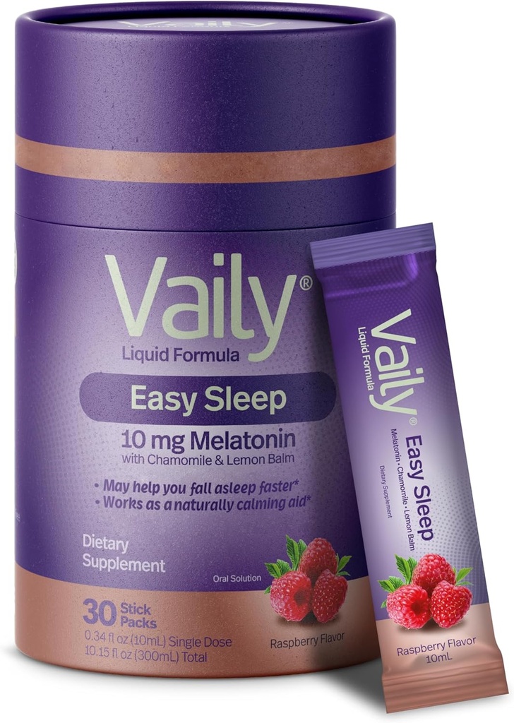 Vaily Liquid Melatonin 10mg, Lemon Balm Extract Improved Sleep Cycles - Raspberry Flavored Sleep Supplements, Sleep Aid Liquid for Adults - Chamomile Extract Natural Sleep & Relaxation Aid - 30 Doses